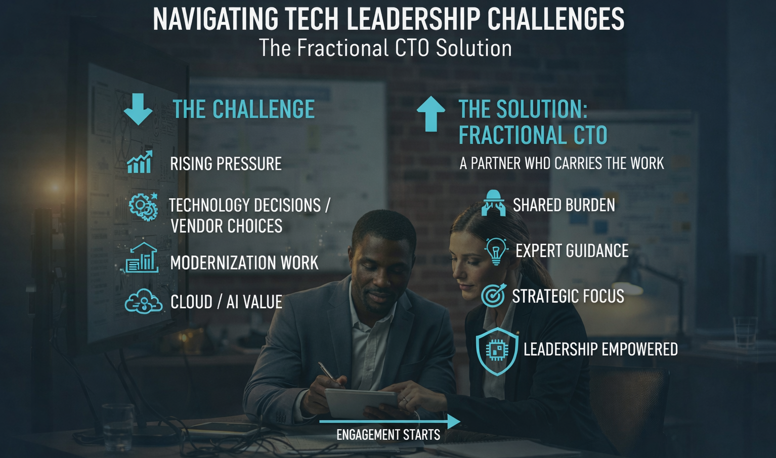 Consultant and business leader reviewing priorities and planning next steps